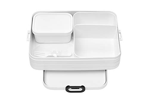 MEPAL, Bento Detachable Lunch Box Large with 2 Compartments for Food Storage and a Fork, Portable, BPA Free, Nordic White, Holds 1500ml|51 oz, 1 Count