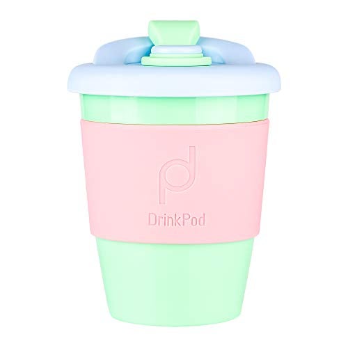 DrinkPod 12oz/340 ml Reusable Coffee Cup / Travel Mug with Rotating Rubber Lip BPA Free PLA Plastic – Green Dream / Green