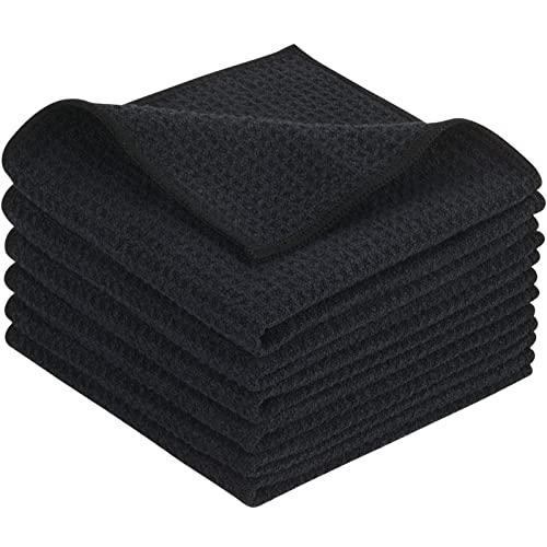 KinHwa Microfiber Dish Cloths Thick Waffle Weave Kitchen Dish Rags Ultra Absorbent Dishcloths 12inch x 12inch 6 Pack Black