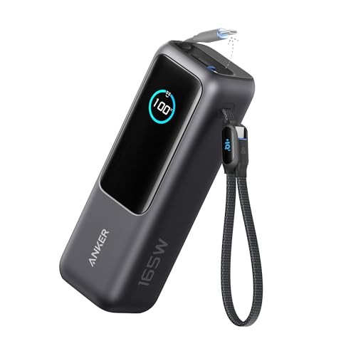Anker Laptop Power Bank, 25,000mAh Portable Charger with Triple 100W USB-C Ports, Built-in and Retractable Cables, for iPhone 16/15 Series, MacBook, Samsung, and More (Flight-Approved) (Black)