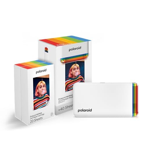 Polaroid Hi-Print + Paper Bundle - 2nd Generation Bluetooth Connected 2x3 Pocket Photo Dye-Sub Printer - White Printer + 40 Photos (6438)