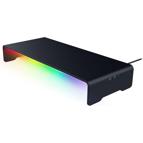 Razer Monitor Stand Chroma - Aluminum Monitor Stand with 4-way USB-C Hub with Chroma RGB (50cm x 21cm x 7.85cm, Robust Construction, 20 kg Load Capacity, Ergonomic Height) Black