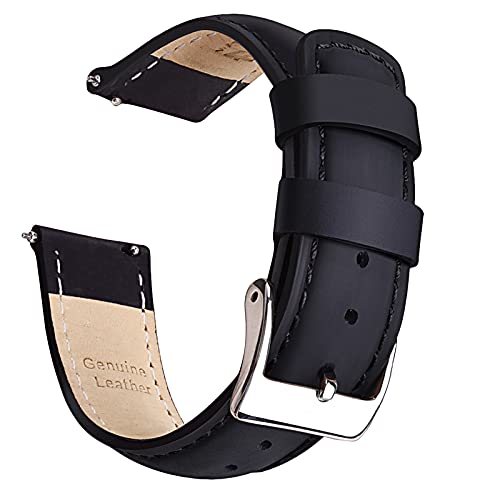 Ritche 20mm Black Leather Watch Band Quick Release Top Grain Leather Watch Strap
