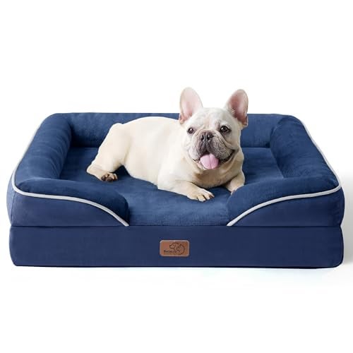 BEDSURE Orthopaedic Dog Bed, Ergonomic Dog Sofa, 71 x 58 cm, Dog Couch with Egg-Shaped Crate Foam for Small Dogs, Washable, Non-Slip Dog Beds, Navy Blue