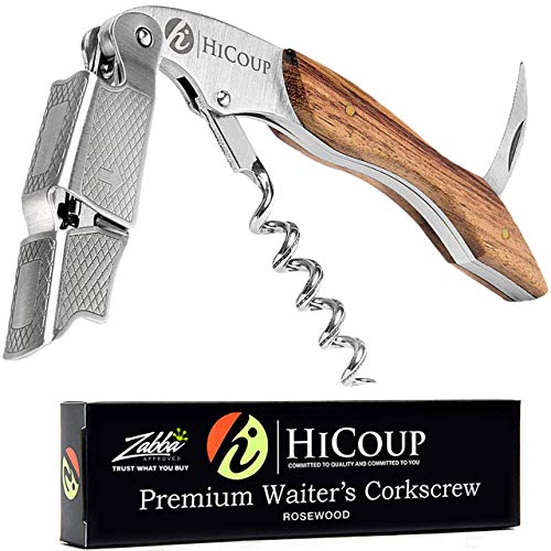 HiCoup Kitchenware Rosewood Wine Opener - Professional Corkscrews with Foil Cutter and Cap Remover - Manual Wine Key for Servers, Waiters, Bartenders and Home Use