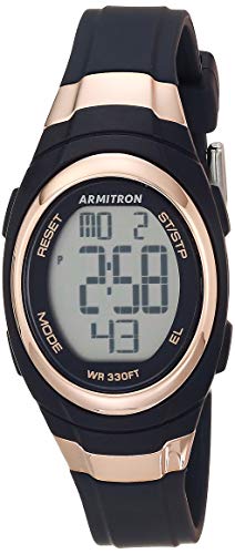 Armitron Sport Women's Digital Chronograph Resin Strap Watch, 45/7034, Navy Blue/Rose Gold