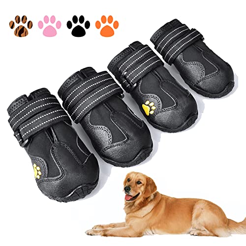 XSY&G Dog Boots,Waterproof Dog Shoes,Dog Booties with Reflective Rugged Anti-Slip Sole and Skid-Proof,Outdoor Dog Shoes for Medium to Large Dogs 4Pcs-Size5