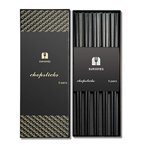 SUPJOYES Reusable Fiberglass Chopsticks - 5 Pairs Chopsticks for Gift, Japanese Chinese Minimalism Chop Sticks, Dishwasher Safe, 9 3/4 Inches
