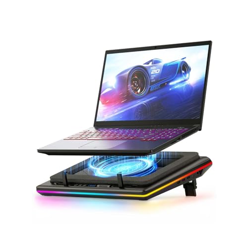 llano RGB Gaming Laptop Cooler Cooling Pad Cooling Pad with Stepless Touch Operation & 3 Ports USB A, Large Powerful Turbo Fan Seal Foam for 15-19 Inch Computer Laptop