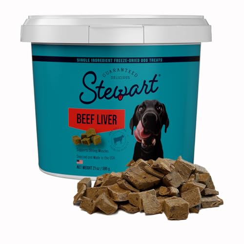 Stewart Beef Liver Dog Treats, 21 oz, ~475 Pieces, Freeze Dried Raw, Single Ingredient, 50% Protein Training Treats or Meal Topper in a Value Size Resealable Tub, Grain Free, Gluten Free