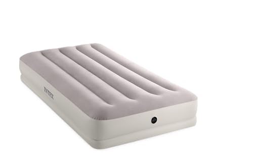 INTEX 64177E Dura-Beam Standard Prestige Mid-Rise Air Mattress: Fiber-Tech – Twin Size – Quickfill USB Air Pump – 12in Bed Height – 300lb Weight Capacity