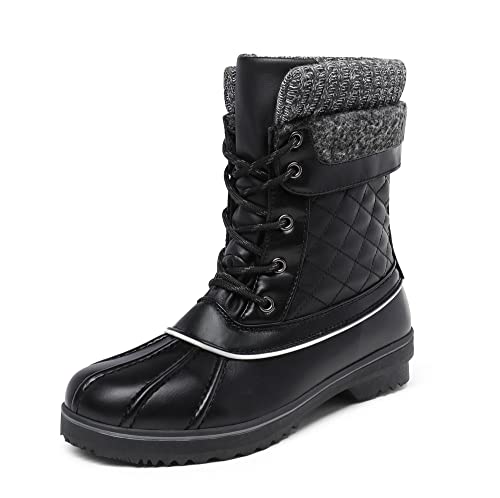 DREAM PAIRS Women's Mid Calf WaterProof Winter Snow Boots, Black, 8