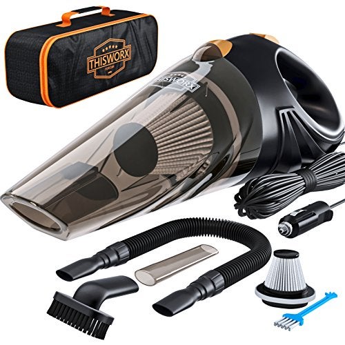 ThisWorx Car Vacuum Cleaner - Car Accessories - Small 12V High Power Handheld Portable Car Vacuum w/Attachments, 16 Ft Cord & Bag - Detailing Kit Essentials for Travel, RV Camper