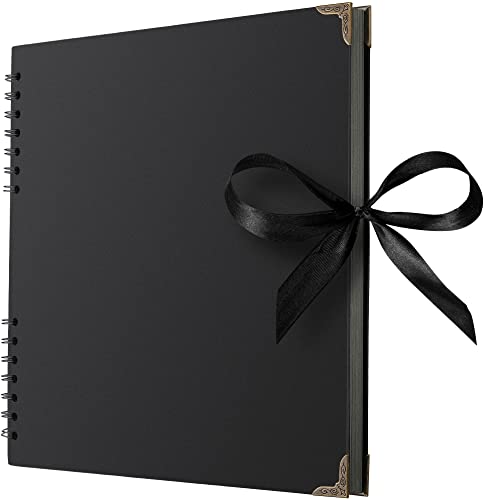 Bstorify Square Large Black Scrapbook Photo Album 80 Pages (28x28cm) Thick Paper Scrapbook, Memory Book, Ribbon Closure. Perfect for Scrapbooking, Arts and Crafts Projects (Black 28x28cm)