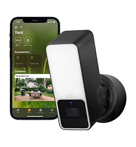 Eve Outdoor Cam - Safe Camera with Spotlight, Maximum Security & Privacy (HomeKit Secure Video), 1080p, Night Vision, Wi-Fi (2.4GHz), Motion Sensor, Two-Way Communication