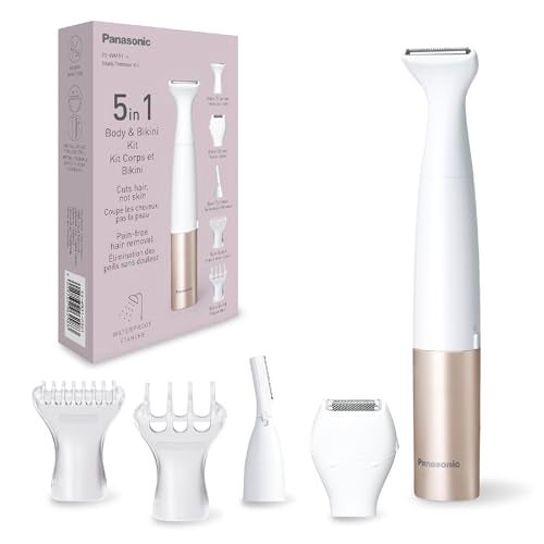 Panasonic ES-WM31 Body and Bikini Kit, Women's Hair Remover, Women's Shaver, Bikini Trimmer, 5 Accessories, IPX7 Waterproof, Wet and Dry, Battery Powered (1 x AA), White Gold