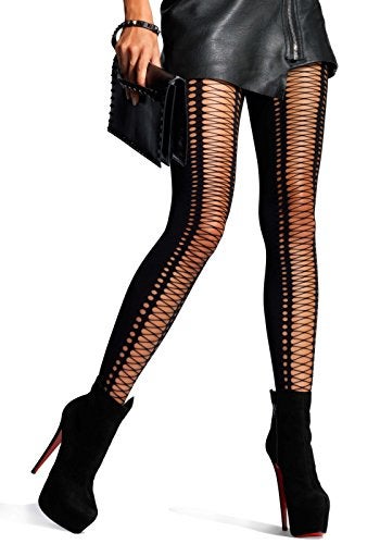 Leg Avenue Women's Spandex Faux Lace-Up Tights, Black, One Size