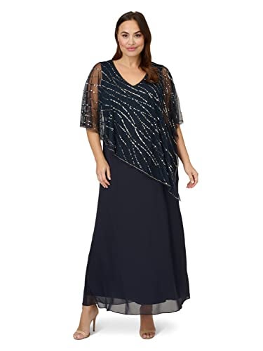 Adrianna Papell Women's Plus Size Beaded Popover Midi Dress, Midnight, 18 Plus
