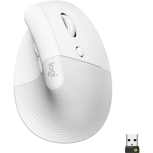 Logitech Lift Vertical Ergonomic Mouse, Wireless, Bluetooth or Logi Bolt USB receiver, Quiet clicks, 4 buttons, compatible with Windows/macOS/iPadOS, Laptop, PC - White