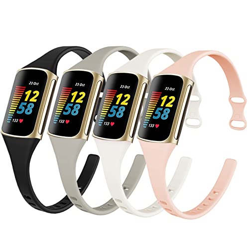 Surundo Compatible with Fitbit Charge 5/6 Bands - Slim Soft Silicone Sport Strap Replacement Wristbands for Fitbit Charge 5/6 Advanced Fitness/Health Tracker