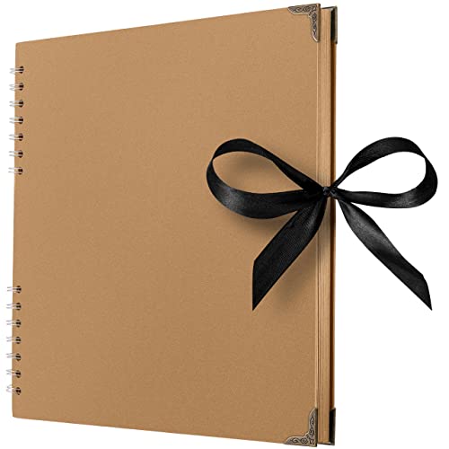 Bstorify Large Scrapbook, 11 x 11 inch, 40 Sheets (80 Pages) Brown Thick 200 GSM Kraft Paper, Memory Book, Ribbon Closure - Ideal for Your Scrapbooking, Art & Craft Projects