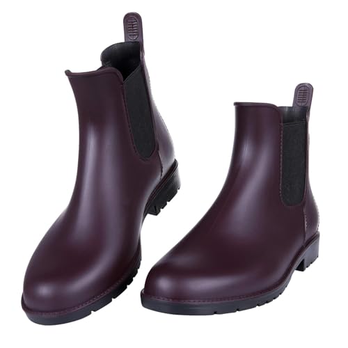 Asgard Women's Ankle Rain Boots Waterproof Chelsea Boots, Burgundy, 5