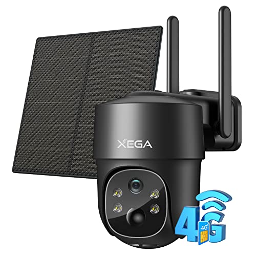 Xega 4G LTE Cellular Security Camera Solar with SIM Card (Verizon AT&T T-Mobile),Wireless Outdoor No WiFi Security Camera,2K HD PTZ Night Vision Motion Detection 2 Way Talk SD&Cloud Storage,Black2