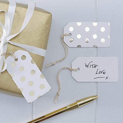Ginger Ray Foiled Gold Polka Dot Luggage Gift Tags, 1, 10 Pack
