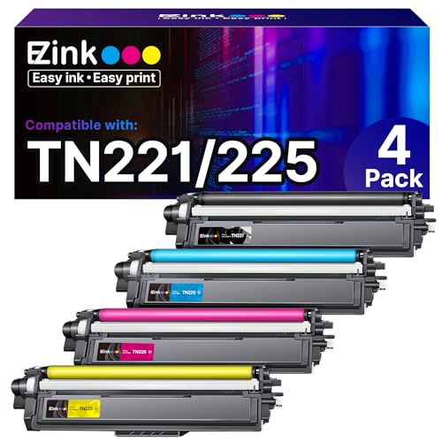 E-Z Ink (TM TN-221 TN-225 Compatible Toner Cartridge Replacement for Brother TN221 TN225 to Use with MFC-9130CW HL-3170CDW HL-3180CDW MFC-9340CDW MFC-9330CDW (1 Black 1 Cyan 1 Magenta 1 Yellow,4 Pack)