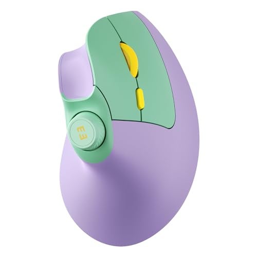 seenda Ergonomic Mouse Wireless, MOU-302 Bluetooth Vertical Mouse Rechargeable, Volume Knob, Silent Mice & 1000/1600/2400 DPI, 3 Multi-Device Connection for Windows/PC/Laptop/Mac/MacBook, Purple