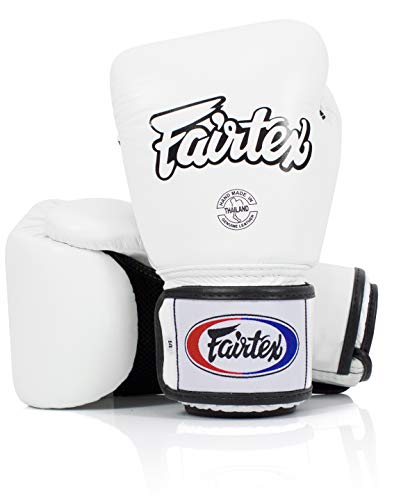 Fairtex BGV1BR Muay Thai Boxing Breathable Gloves for Men, Women, Kids | MMA Gloves, Kickboxing, Gym, Workout | Premium Quality, Light Weight & Shock Absorbent 12 oz Boxing Gloves-White