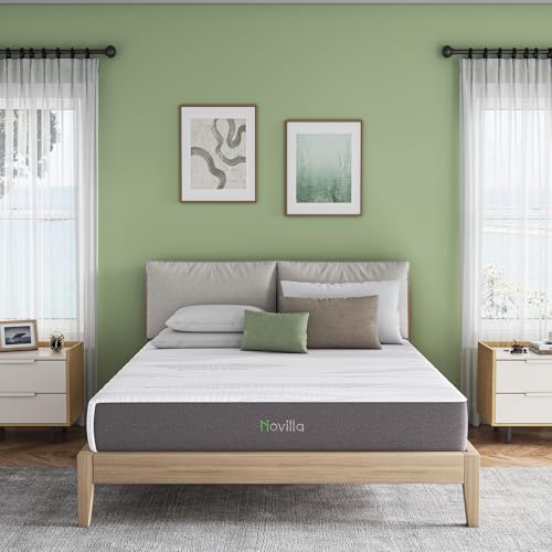 Novilla 12 Inch Queen Size Mattress in a Box with Advanced Cooling Gel Memory Foam Bed with Charcoal Support Layer, Medium-Firm Pressure Relief & Motion Isolation for Balanced Support