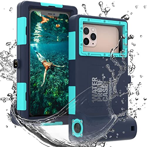Nisso Professional Snorkeling Underwater Phone case Swimming Diving Case Photo Video Waterproof Protective Housing for Galaxy and iPhone Series Smartphones with Lanyard (FG Teal)