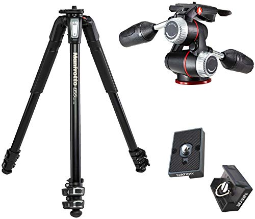 Manfrotto MT055XPRO3 Aluminium 3-Section Tripod Kit w/ MHXPRO3W X-PRO 3-Way Head w/Retractable Levers and Friction Controls w/Two Replacement Quick Release Plates for The RC2 Rapid Connect Adapter