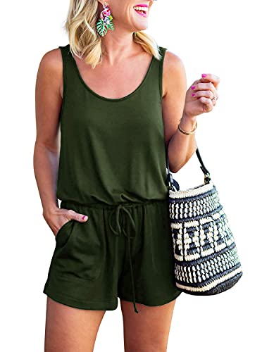 REORIA Womens Casual Summer One Piece Sleeveless Tank Top Playsuits Short Jumpsuit Beach Rompers Army Green Small