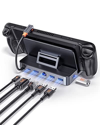 Baseus 6 in 1 Steam Deck Dock with Adjustable Stand, ASUS ROG Ally Steam Deck Docking Station USB C with HDMI 4K @ 60Hz, 3 USB-A 3.0, Ethernet and PD 100W, Steam Deck Accessories, Black