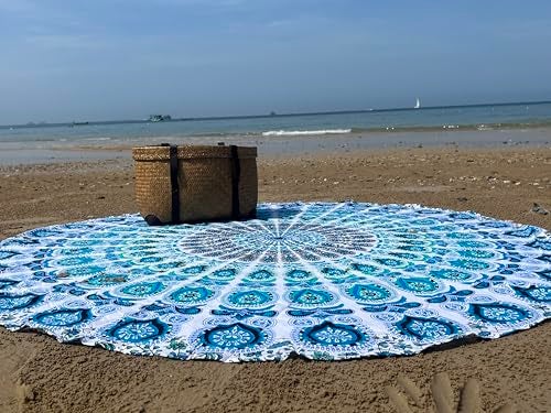 raajsee India Beach Towel Round Mandala Hippie Large Indian Cotton Boho Yoga Mat Cloth Meditation Tablecloth Hanger Blanket Picnic Rug 70 Inches