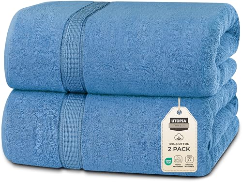 Utopia Towels - 2 Piece Luxury Jumbo 600 GSM 100% Cotton Bath Sheets, Highly Absorbent, Quick Dry, Extra Large 35 x 70 Inches, Electric Blue
