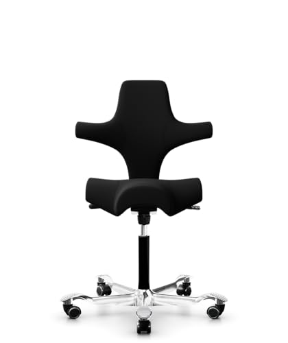 HAG Capisco 8106 Office Chair, Saddle Seat in Xtreme Black, Polished Aluminium Frame, 97 cm Height, Soft Wheels