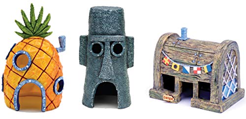 Penn-Plax Officially Licensed Spongebob Squarepants® Fish Tank Decorations | Spongebob’s Pineapple, Squidward Home, and The Crusty Crab Resin Figurines | Aquarium and Terrarium Décor
