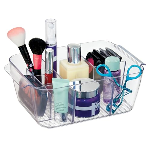 iDesign Clarity InterDesign Cosmetic Organizer Tote for Vanity Cabinet to Hold Makeup, Beauty Products-Clear, 8 Compartments, Bin