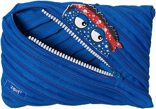 ZIPIT Monstar Large Pencil Case, Holds Up to 60 Pens, Made of One Long Zipper! (Blue)