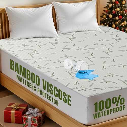 Utopia Bedding Waterproof Cooling Mattress Protector California King Size Bed, Premium 200 GSM Viscose Made from Bamboo Mattress Cover, Fits 17 Inches Deep, Fitted Style with Stretchable Pockets