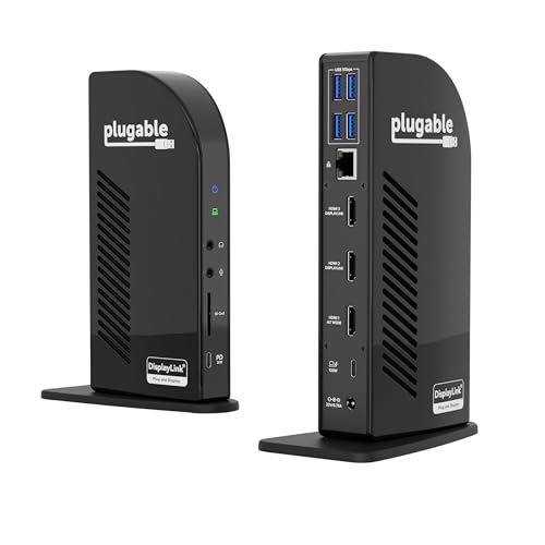 Plugable 13-in-1 USB-C Triple Monitor Docking Station With 100W Charging - Compatible With Windows, Mac, and Chrome (Thunderbolt 3/4) - 3 HDMI, 1 USB-C, 4 USB, Ethernet, SD Card Reader