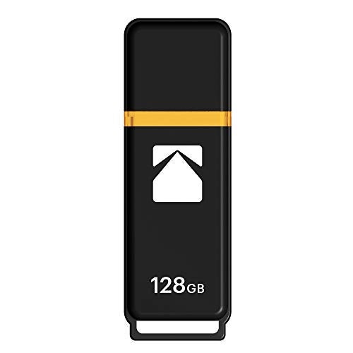 Kodak EKMMD128GK103 - USB Drive 3.2/3.1/3.0-128 GB, 128 Go - Classic Serie - K100 Model - Black mat casing with a Transparent Yellow Neck + a Cap