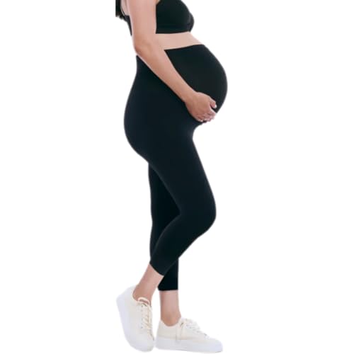 Motherhood Maternity Women's Maternity Essential Stretch Crop Length Secret Fit Belly Leggings, Black, Medium