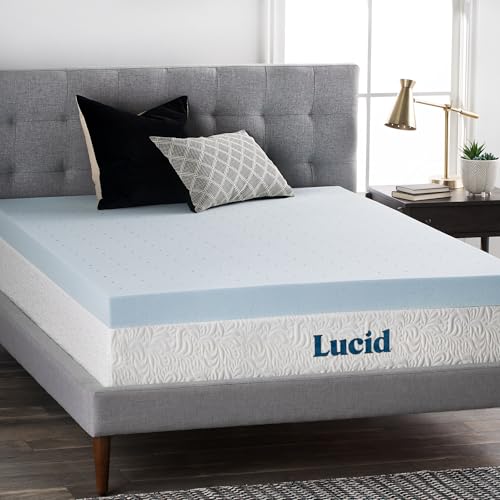 LUCID 4 Inch Gel Memory Foam Mattress Topper, Ventilated Design, Ultra Plush, CertiPUR-US Certified, Twin XL, Blue
