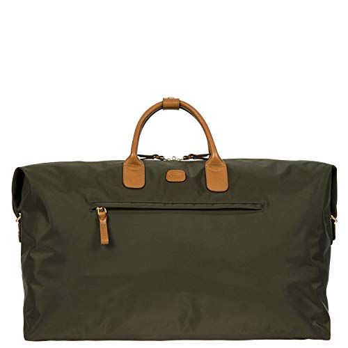 Bric's X-Travel Deluxe Duffle for Men and Women - Lightweight Overnight Carry On Travel Luggage with Tuscan Leather Trim and Sleeve Attachment - Water-Resistant Weekender or Gym-Ready Duffel, Olive