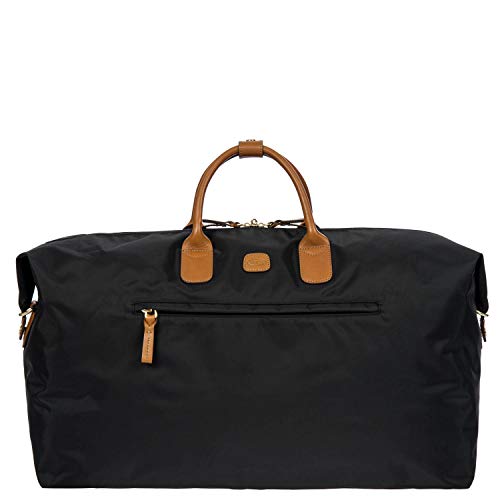 Bric's X-Travel Deluxe Duffle for Men and Women - Lightweight Overnight Carry On Travel Luggage with Tuscan Leather Trim and Sleeve Attachment - Water-Resistant Weekender or Gym-Ready Duffel, Black