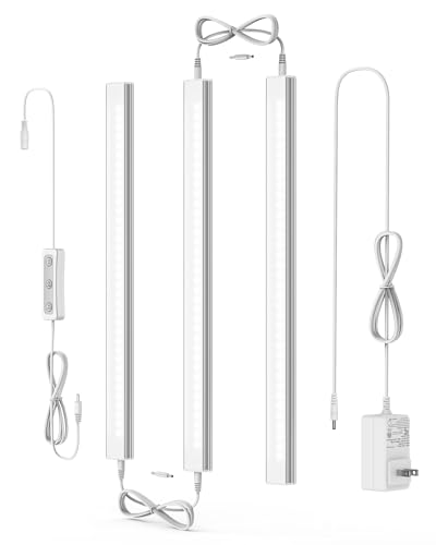 ASOKO LED Under Cabinet Lighting Dimmable Under Counter Lights Kit Plug in - 3 Pack 12" Linkable LED Light Bars for Counter Bookcase Closet, 1200 Lumens, 12V Soft White 4500K, There Ways Installation